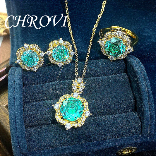 New 925 pure silver millennium rose gold necklace pendant stud earrings and colorful ring set