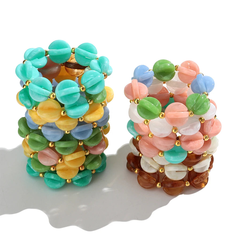 Fashion Colorful Geometric Round Beaded Elastic Bracelets for Women Boho Acrylic Geometry Stretch Bracelet 2026 New Jewelry