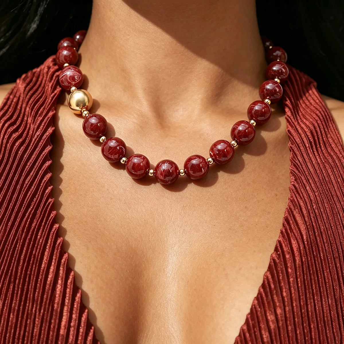 KMVEXO Fashion Colorful Round Resin Beaded Chokers Necklace for Women Smudging Acrylic Necklaces Neck Chain Daily Party Jewelry