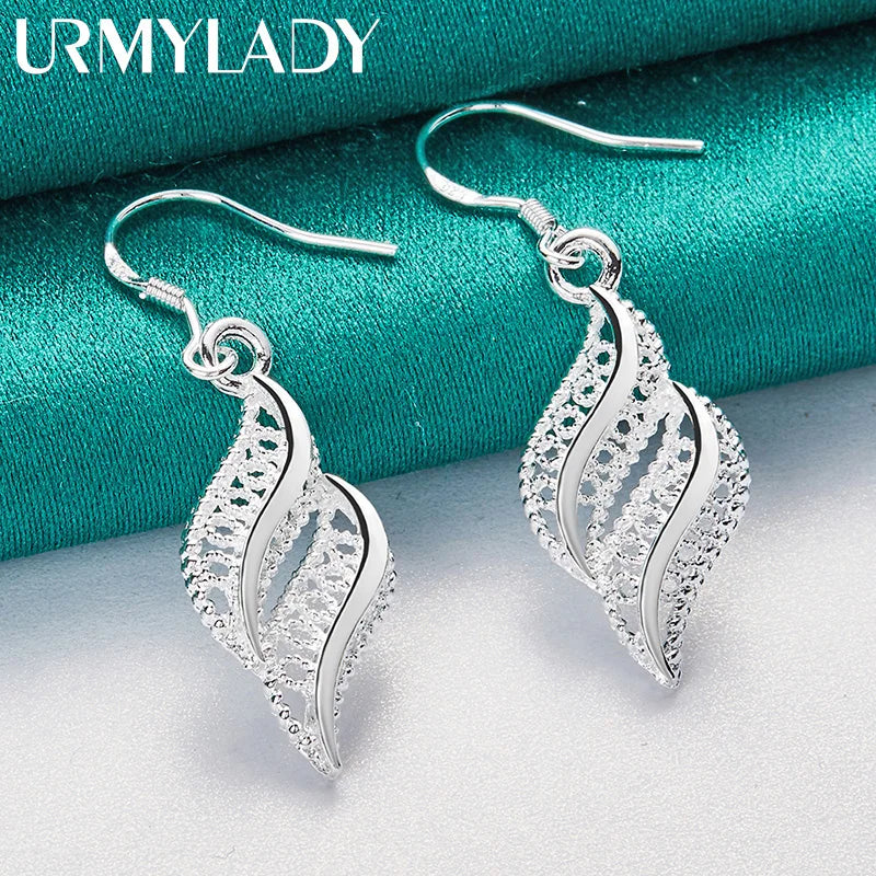 URMYLADY 925 Sterling Silver Leaf Earrings For Women Wedding Party Fashion Charm Jewelry