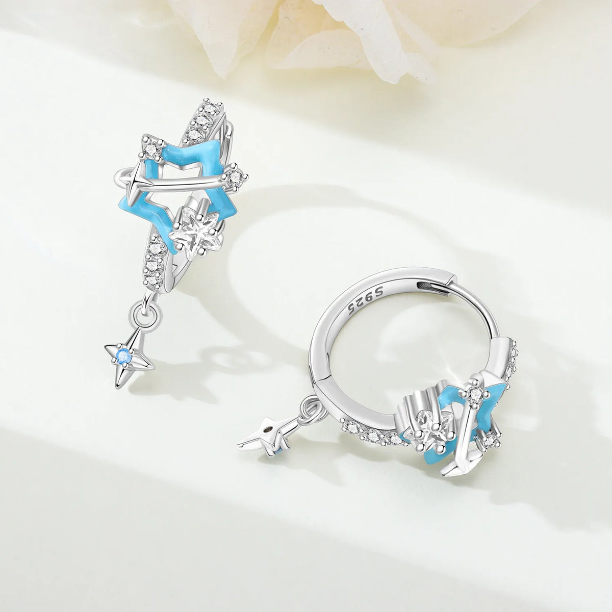 Orstarry 925 Sterling Silver Sparkling Blue Star Planet Drop Earrings Women Earrings Charm Trend Versatile Party Jewelry Gifts