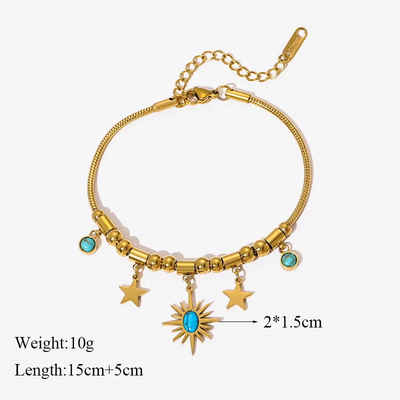EILIECK 316L Stainless Steel Water Drop Zircon Butterfly Hexagram Charm Bracelet For Women Trend Fashion Gold Color Jewelry Gift