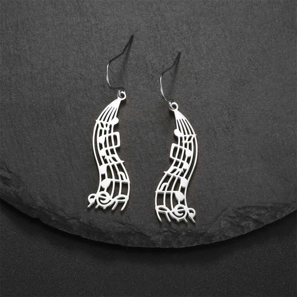 My Shape Music Note Drop Earrings for Women Men Gifts Stainless Steel Classic Musical Violin Dangle Earring Jewelry Musican Gift