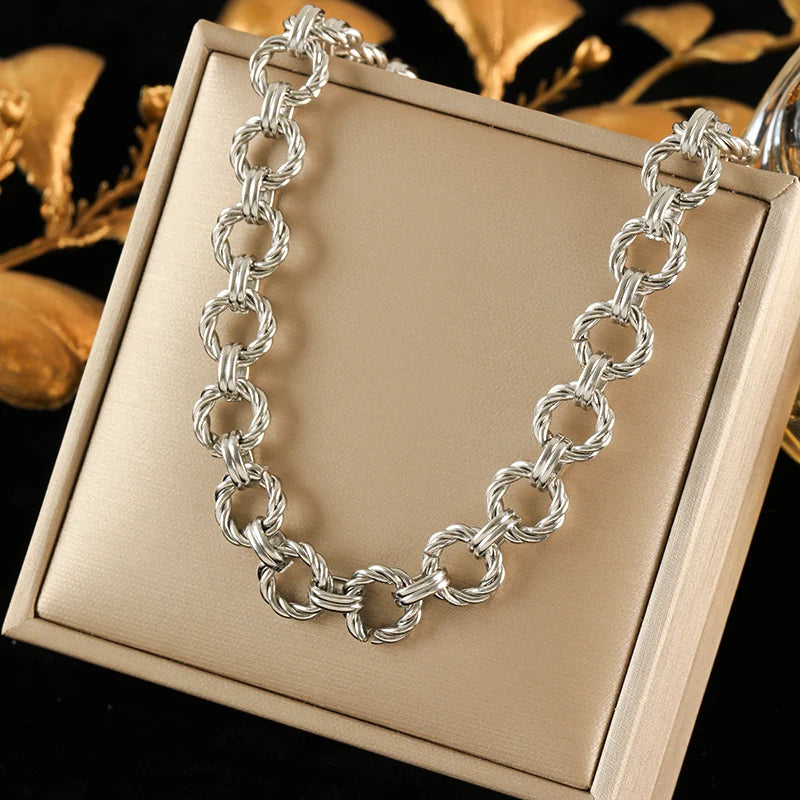 EILIECK 316L Stainless Steel Metal 8mm Chunky Chain Necklace For Women Trendy 18K Gold Plated Neck Chain Waterproof Jewelry Gift