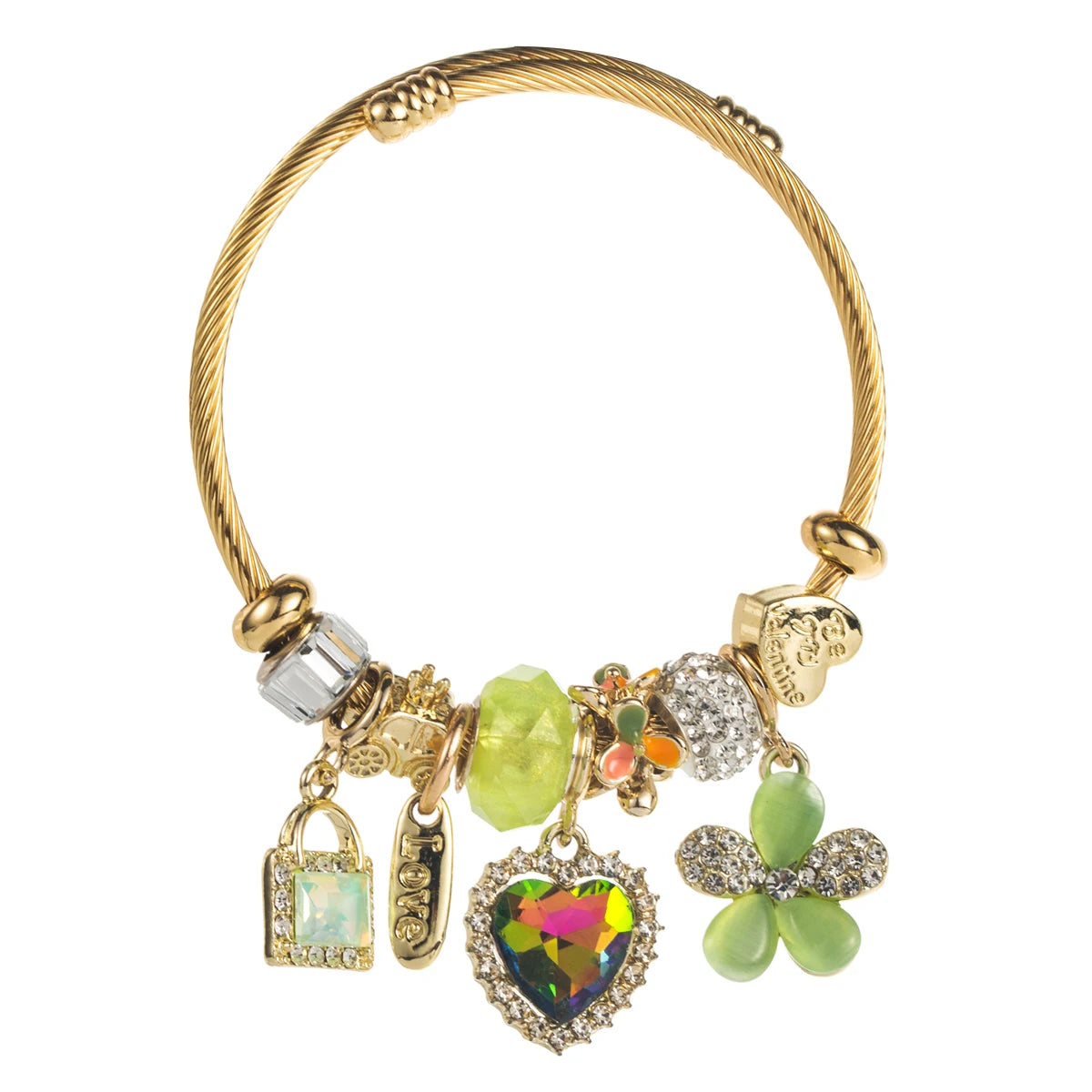 Cross border Hot Selling Panjia Stainless Steel Bracelet, Fashionable And Sweet Lock Heart Heart-Shaped Flower Pendant, High-End