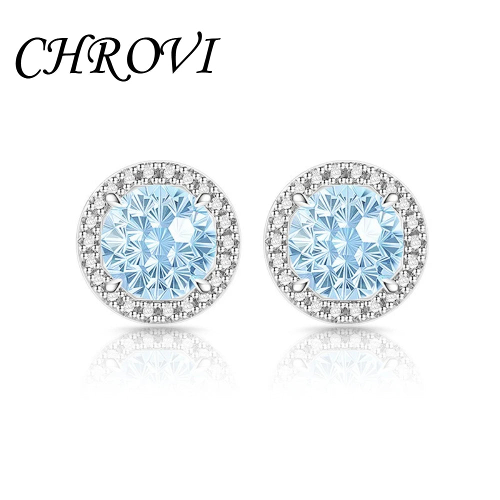 Exquisite 925 sterling silver gemstone-cut princess round earrings with ultra-shiny high-carat diamonds.