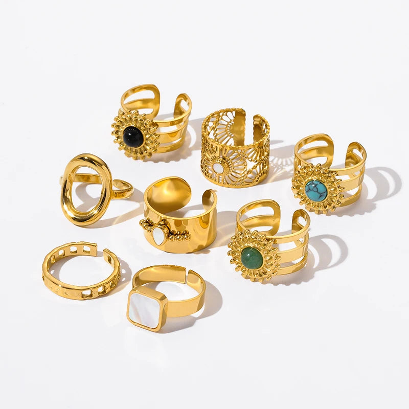 EILIECK 316L Stainless Steel Geometric Gold Color Cuff Rings For Women Girl Fashion New Jewelry Friend Gift Party anillos mujer