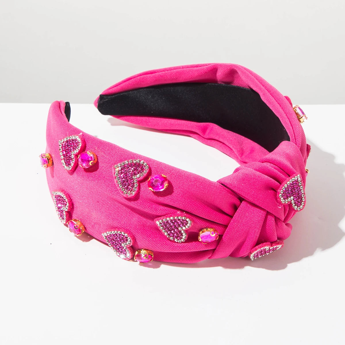 New Valentine's Day Headband With Knotted Heart And Diamond Studded Wide Edge, Sweet Holiday Hair Accessory