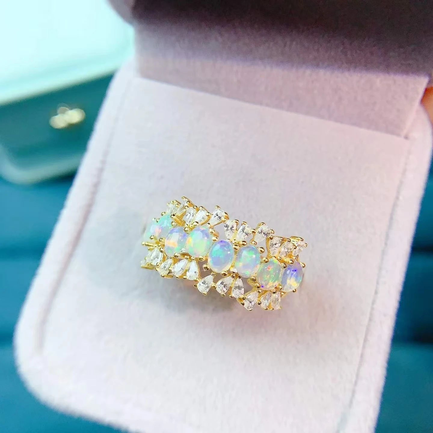 Sparkling 925 Silver Ring for Women 3x4mm Natural Opal Ring with Certificate Gold Plated Silver Opal Jewelry