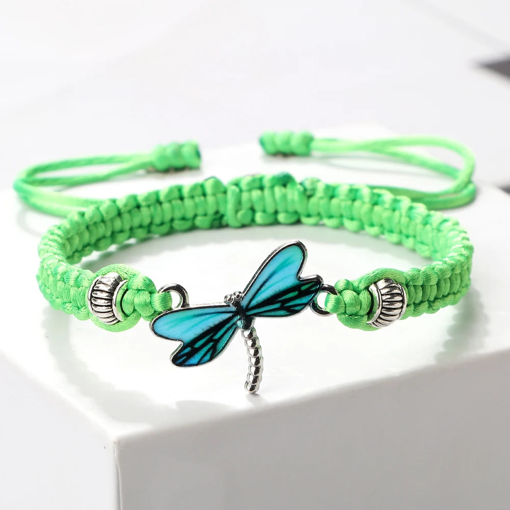 Bohemia Hand Weave Bracelets For Women Men Blue Dragonfly Pendant Bracelets Friendship Couples Bangles Female Boho Jewelry Gifts