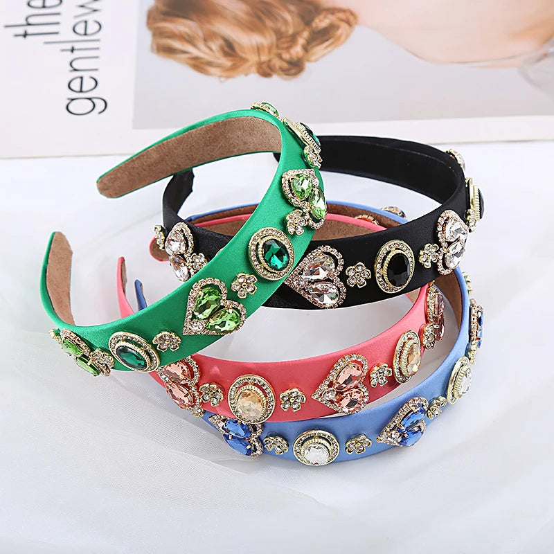 Light Luxury Baroque Rhinestone Heart Headband Personality Fashion High Quality Cloth Headband