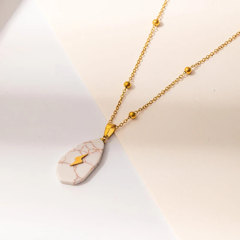 ANENJERY 316L Stainless Steel Geometry Stone Star Sun Cross Necklace For Women Vintage Fashion Niche Lady Jewelry Gift Wholesale