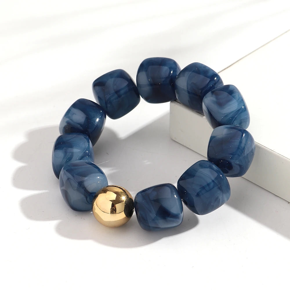 Acrylic Multicolor Irregular Beads Stretchy Bracelets Bangles for Women Resin Marbled Beaded Geometric Elastic Bracelet Jewelry
