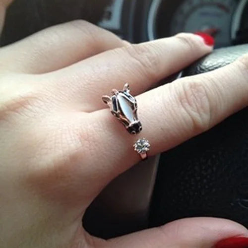 Cute Female Horse Open Gold Color Wedding Animal Rings Promise Adjustable Engagement Jewelry For Women