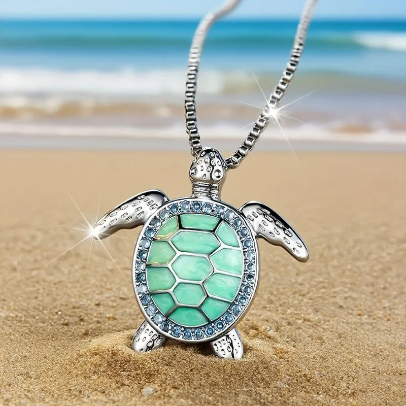 1pc Elegant Turtle Silver Color Chain Pendant Necklace for Women Exquisite Marine Life Bohemian Style Summer Beach Jewelry Gift