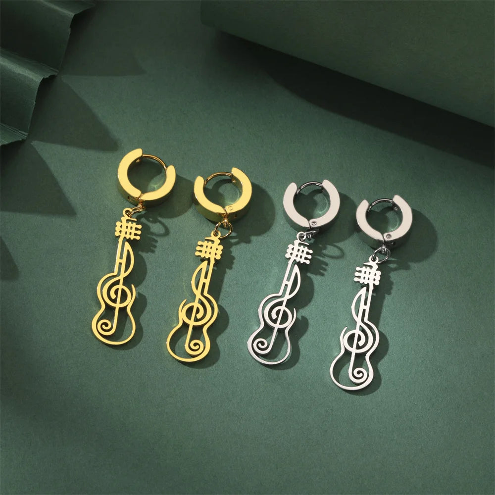 My Shape Music Note Drop Earrings for Women Men Gifts Stainless Steel Classic Musical Violin Dangle Earring Jewelry Musican Gift