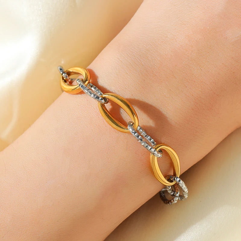 EILIECK 316L Stainless Steel Link Chain Bracelet Bangles For Women Trendy 18K Gold Plated Wrist Chain Waterproof Jewelry Gift