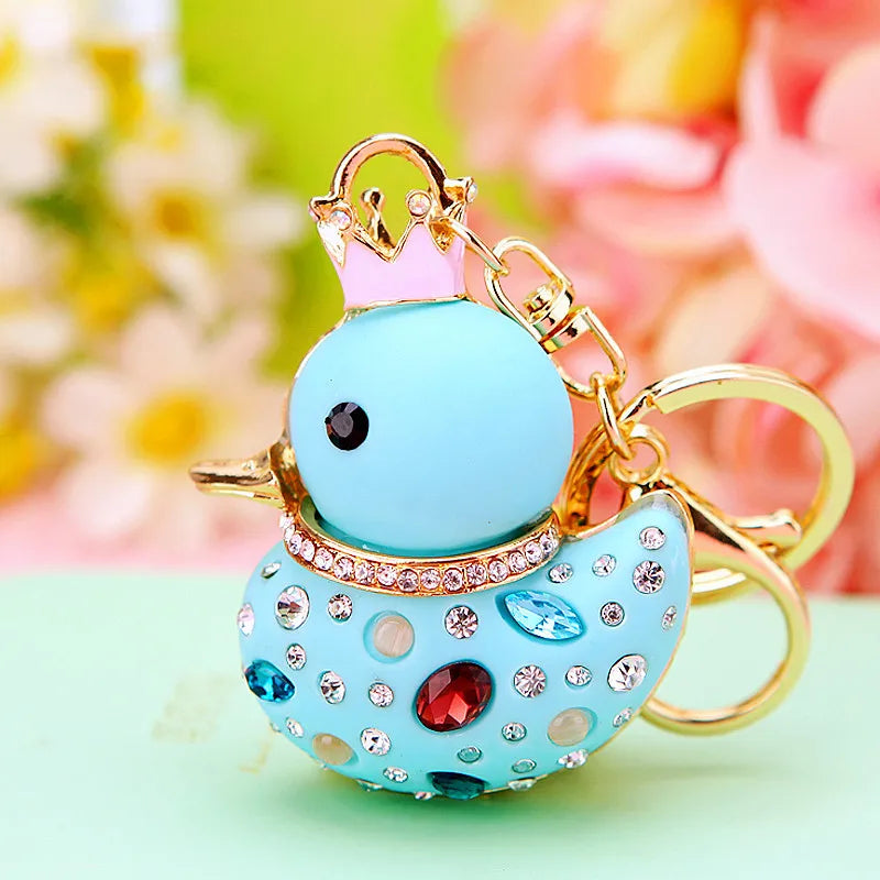 Creative rhinestone cute big yellow duck car keychain women's bag pendant metal key chain ring festival gift wholesale