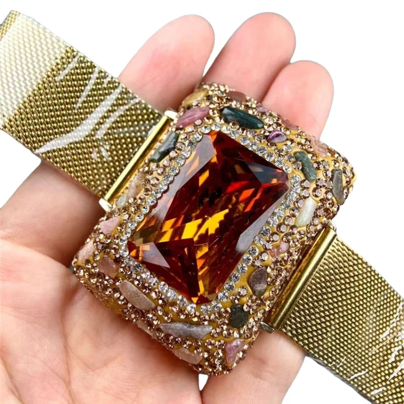 Rose Flower Amethyst Carving Crystal Jewelry Set for Women Rhinestone Quartz Cutting Bangle Rings Necklace Luxury Sets for Wed