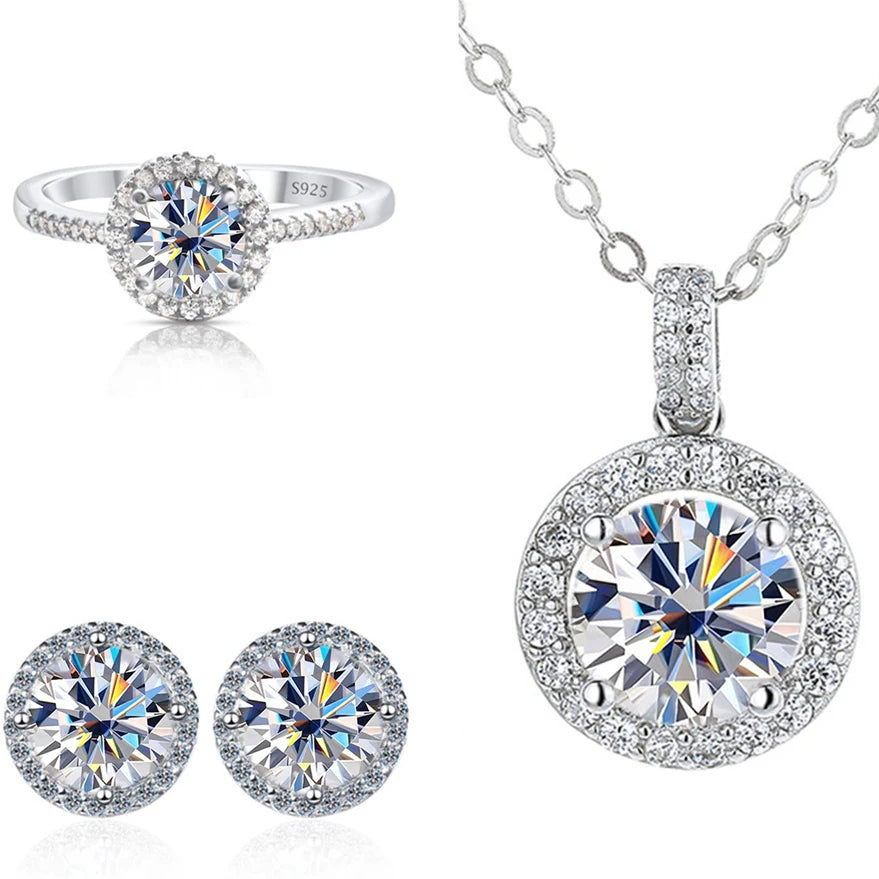Real Round 6.5mm Moissanite Jewelry Set 925 Sterling Silver Sparking Ring Earring Pendant Necklace For Women Bridal Gift