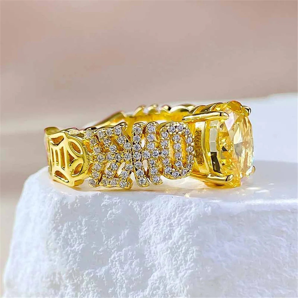 Luxury Female Yellow Zircon Stone Oval Engagement Rings For Women Gold Color Wedding Bands Jewelry Party Gifts