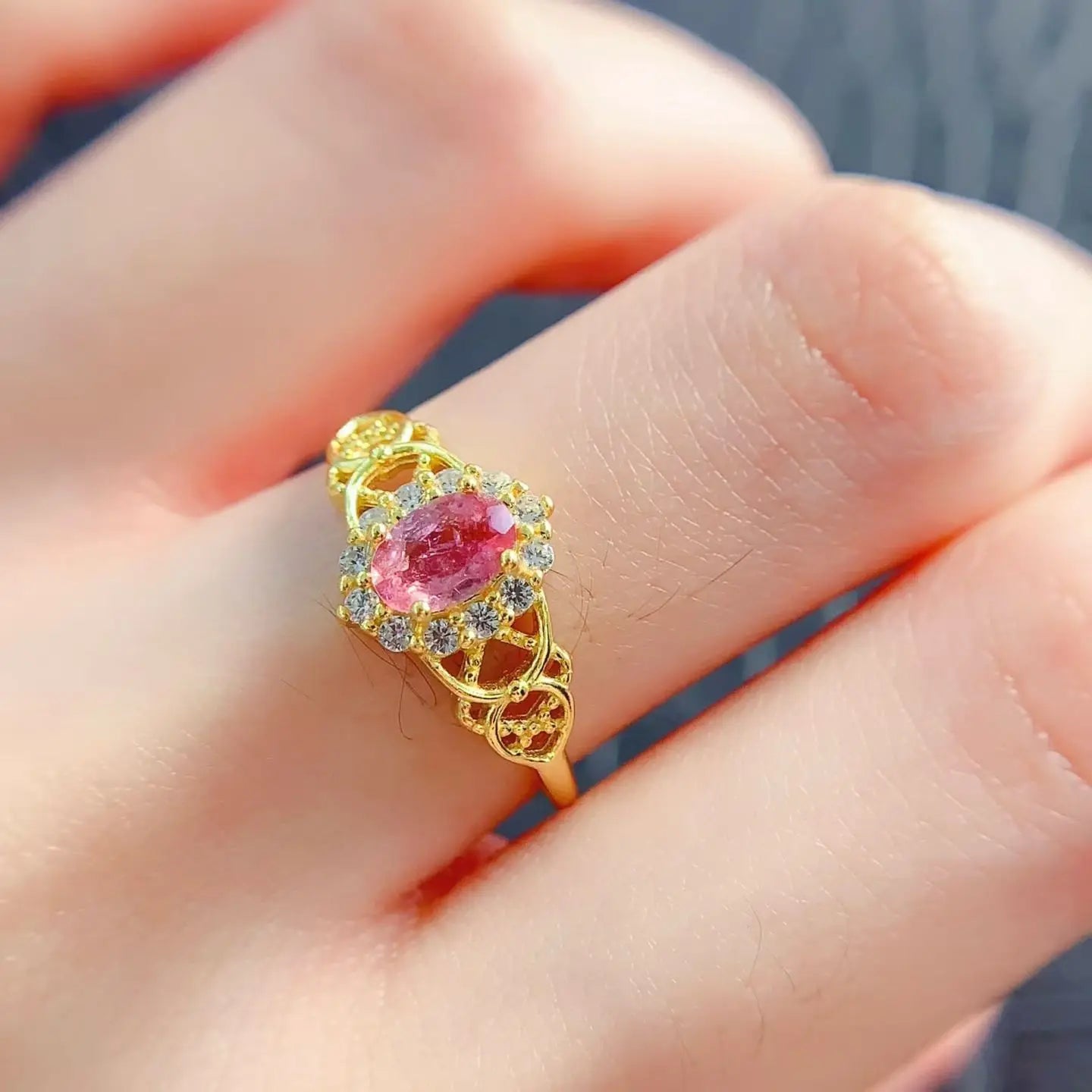 Vintage Design Pink Tourmaline Ring 0.5ct 6mm*4mm Natural Tourmaline Ring with Certificate 925 Silver Jewelry