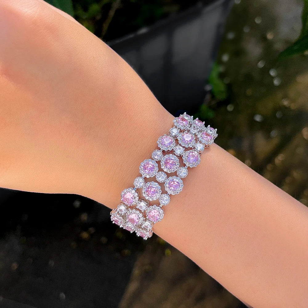 ThreeGraces Luxury Shiny Green White Zircon Big Wide Party Bracelet for Women Gorgeous Dubai Wedding Evening Party Jewelry BR400