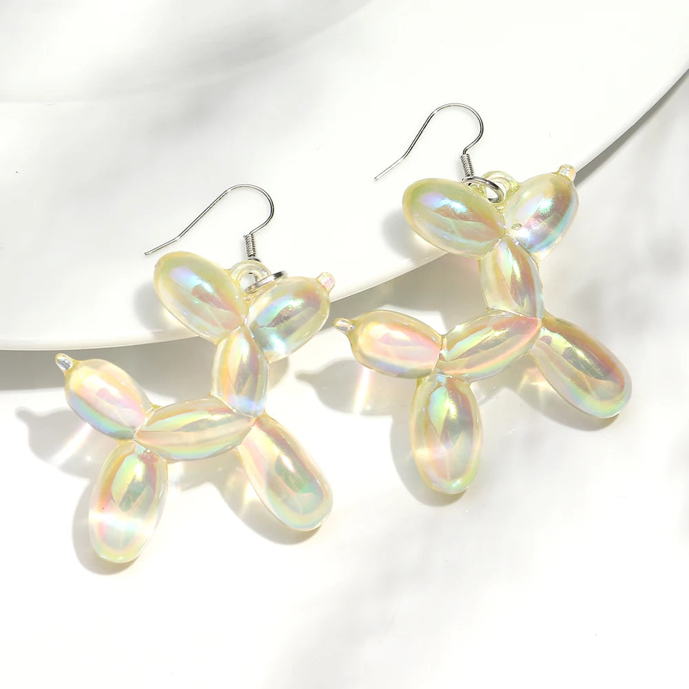 New Trend Candy Colorful Balloon Dog Drop Earrings for Women Personal Iridescent Creative Balloon Dog  Earrings 2025 Jewelry