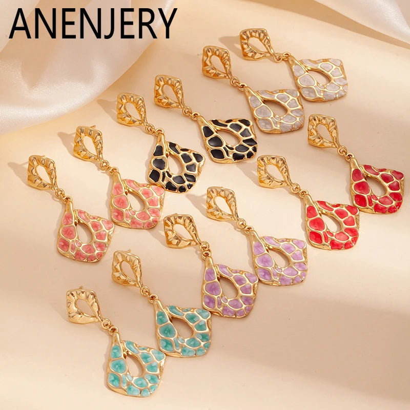 ANENJERY 316L Stainless Steel Hollow Irregular Geometry Earrings For Women Bohemia Personality Fashion Jewelry Gifts Wholesale