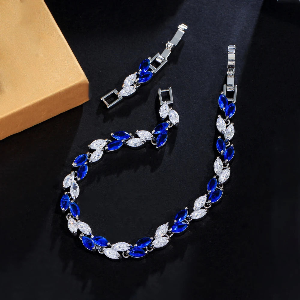 ThreeGraces New Trendy Brilliant Cubic Zirconia Leaf Shape Bridal Wedding Tennis Chain Link Bracelet Jewelry for Women B621