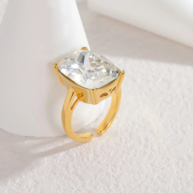 EILIECK Minimalist Classic 18K Gold Color Plated Butterfly Zircon Adjustable Ring Hypoallergenic Stainless Steel Jewelry Gift