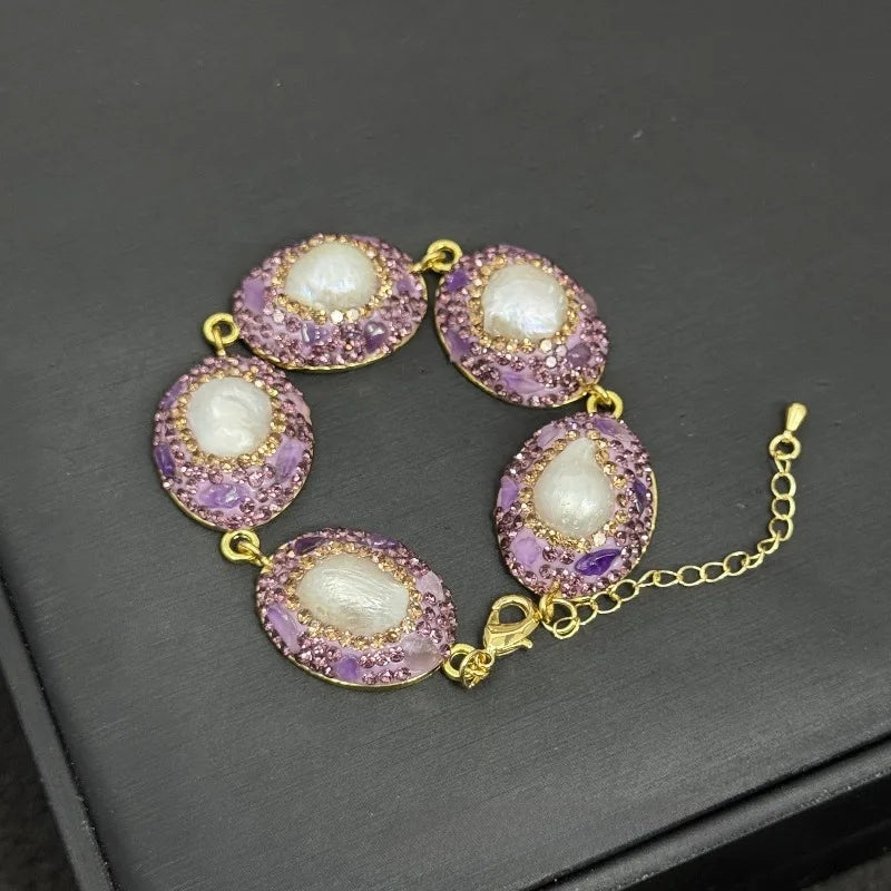 Baroque Pearls Bracelets for Women Inlaid Rhinestones Geometric Exquisite Jewelry Fashion Elegant Versatile Pulseras Mujer