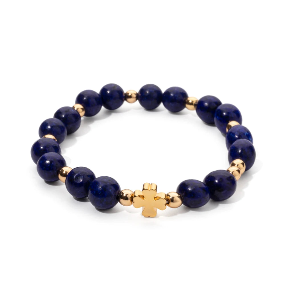 New 8MM Natural Stone Girl Bracelets Colorful Round Beads Alloy Gold Color Cross Women Bangle Fashion Jewelry Accessories 2024