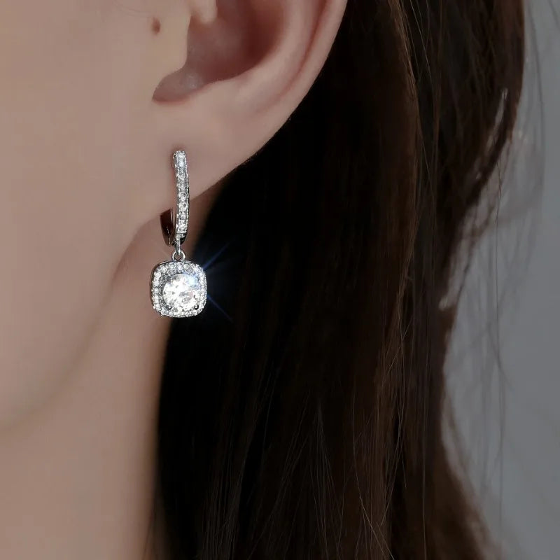 Stainless Steel Shiny Square Cubic Zirconia Huggie Hoop Earrings for Women Fashion Dangle Drop Earrings Trendy Jewelry Gifts