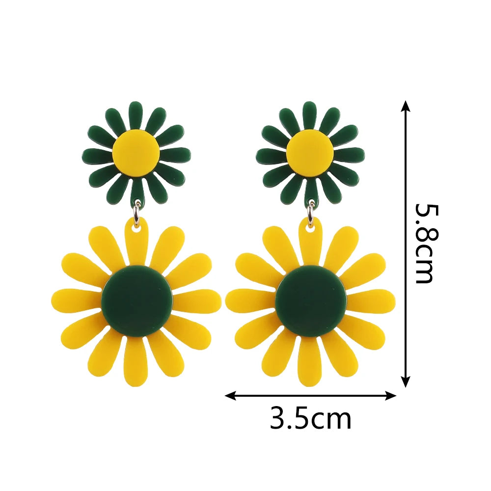FishSheep Korean Cute Acrylic Flower Earrings for Women Trendy Geometric Daisy Pendant Drop Earrings 2022 Fashion Jewelry Gifts