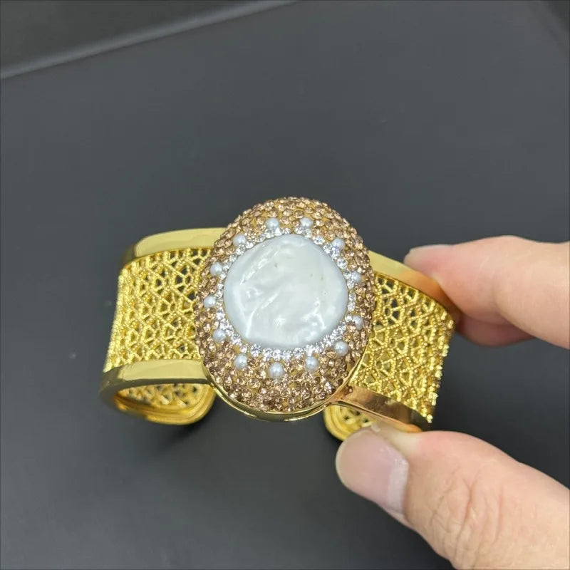 NISHIZAWA Baroque Pearls Open Bangles Jewelry Fashion Turkish Style Retro Bracelets for Women Geometric Pulseras Mujer