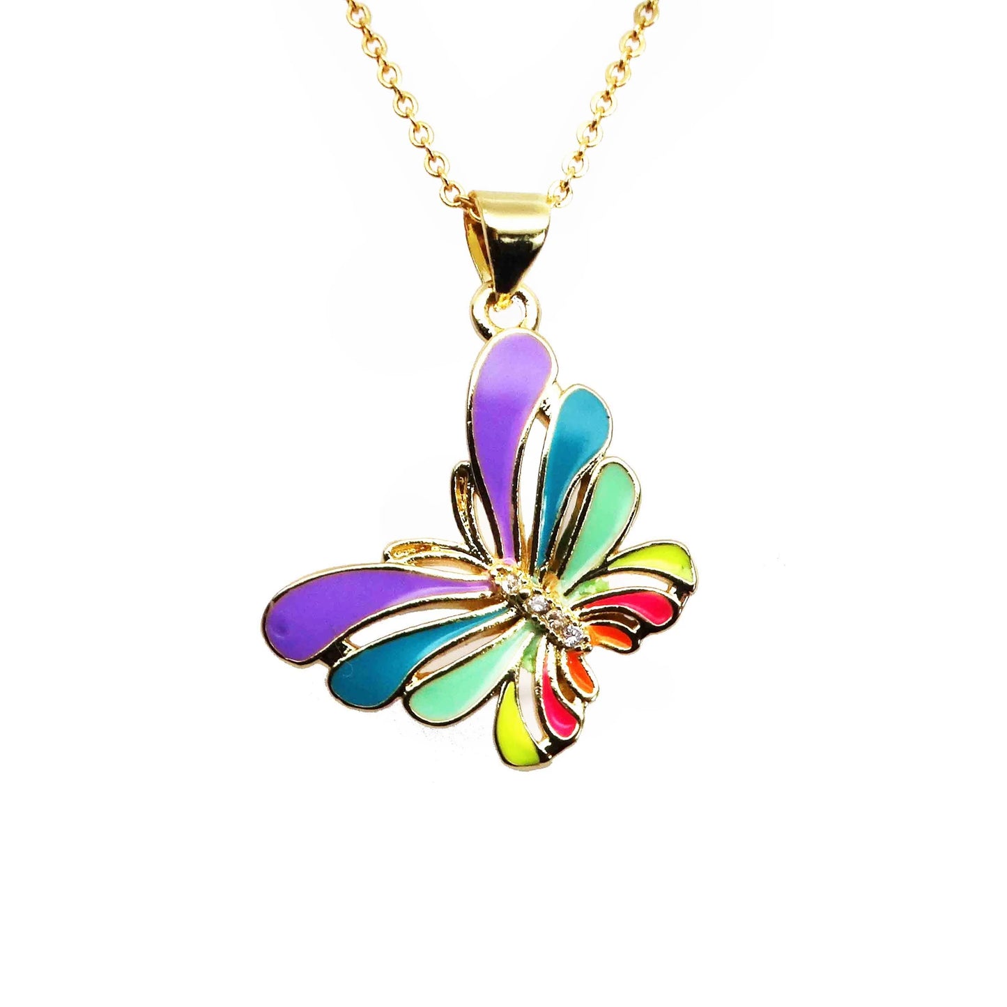 Micro zircon speckle butterfly pendant necklace Drops of paint Red purple copper gold plated DIY neck catenary necklace jewelry