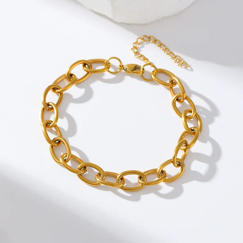 EILIECK 316L Stainless Steel Thicker Bracelet Bangle Fashion OT Buckle Wrist Link Chain High Quality Textured Jewelry Waterproof