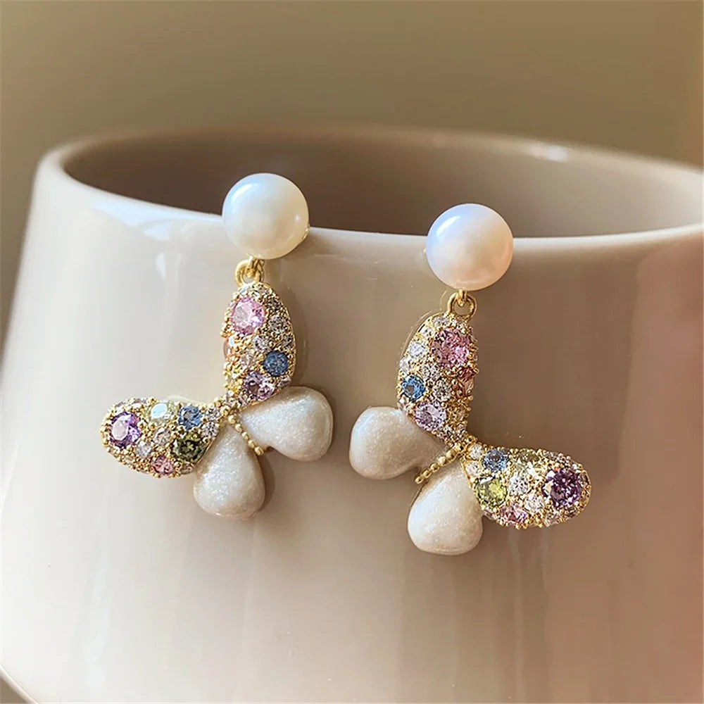 Cute Female Gold Color Butterfly Stud Earrings Lovely Bridal Wedding Jewelry For Women