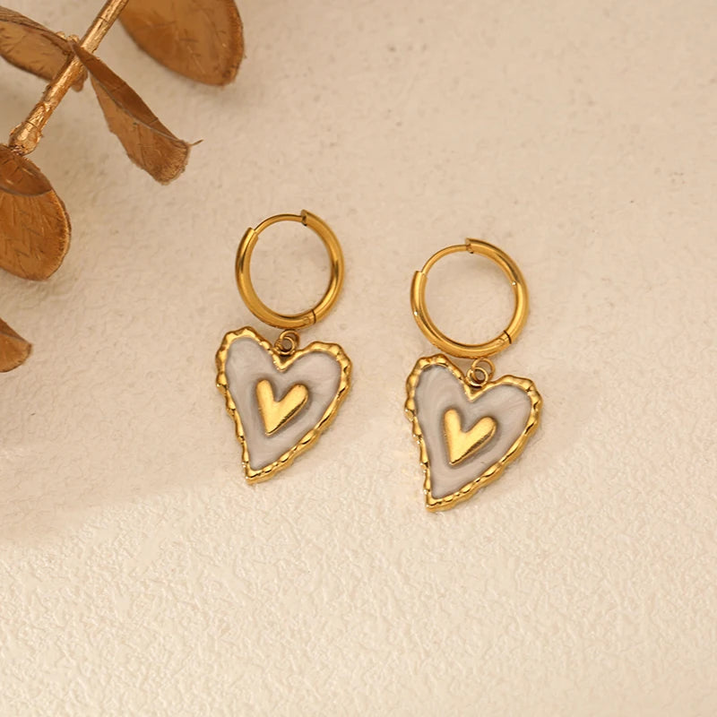 EILIECK 316L Stainless Steel Irregular Heart-shaped Dangle Earrings For Women Stylish Fashion Waterproof Ear Jewelry Lady Gift
