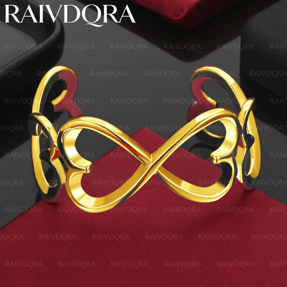 18K Gold Plated Multi Heart Bangle Open Bracelet For Women Fashion Jewelry Elegant Exquisite Party Accessories Gift