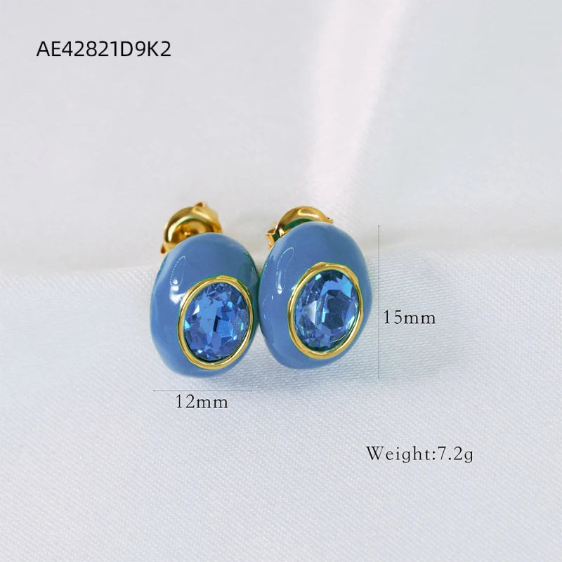 CARLIDANA High Quality Gold Plated Waterdrop Enamel Stud Earrings Jewelry Bridal Wedding Zircon Stone Earrings For Women