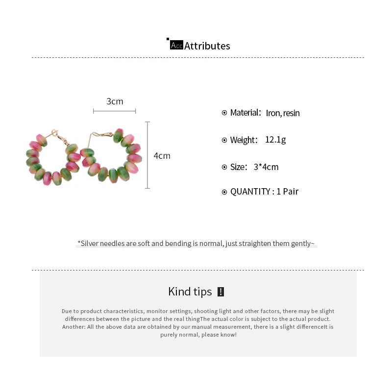 Summer Fashion Round Resin Hoop Earrings Minimalist Fresh Style Unique Design Elegant Versatile Ear Jewelry for Women
