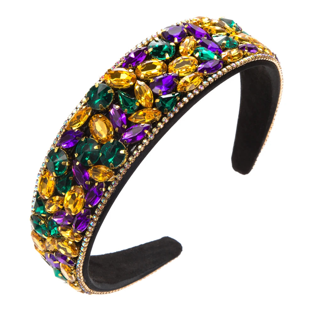 New European and American Fashion Baroque Hair Hoops Full of Diamonds, Retro Wide Edge, Versatile Ball Headband Hair Accessories