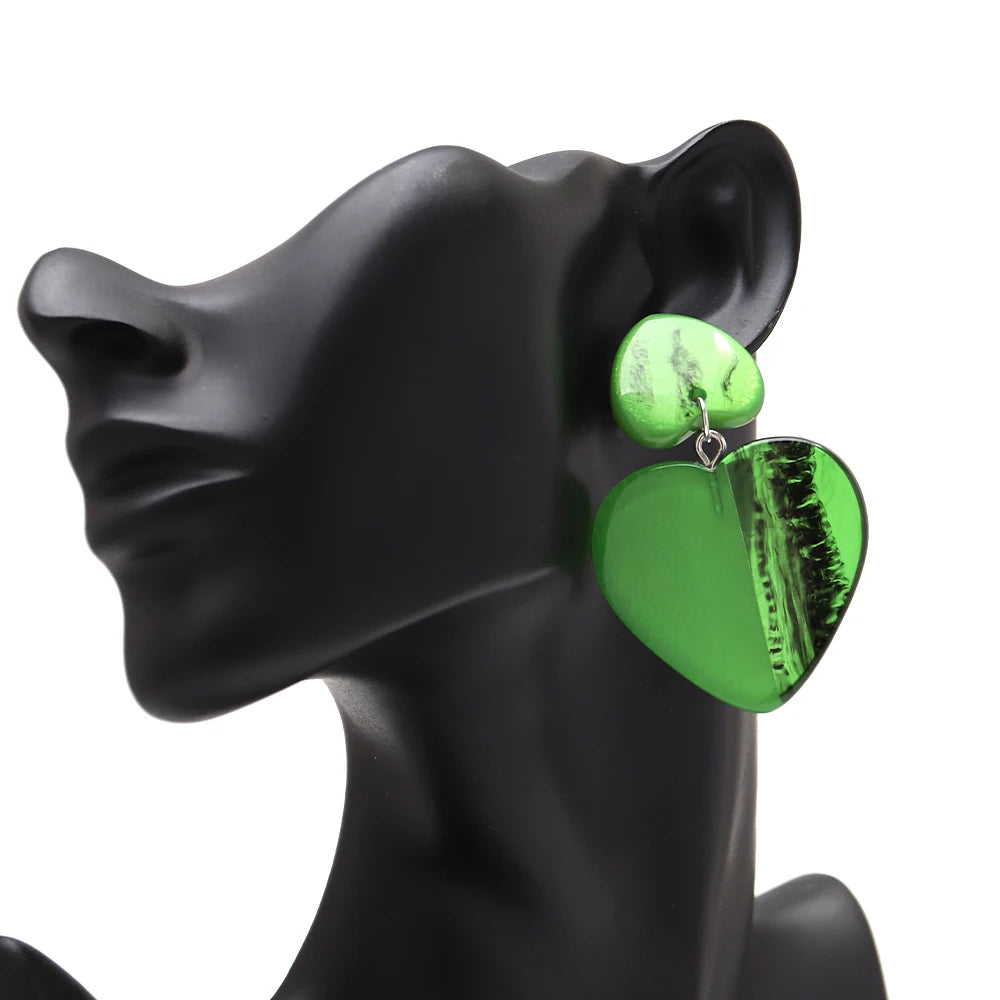 Fashion Colorful Large Heart Geometric Drop Earrings for Women New Acrylic Love Heart Dangle Earring Party Jewelry Gift