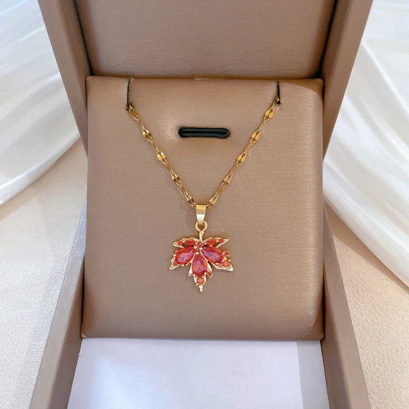 Exquisite Micro Inlaid Zircon Butterfly Tassel Necklace For Women Stainless Steel Moon Butterfly Flower Clavicle Choker Jewelry