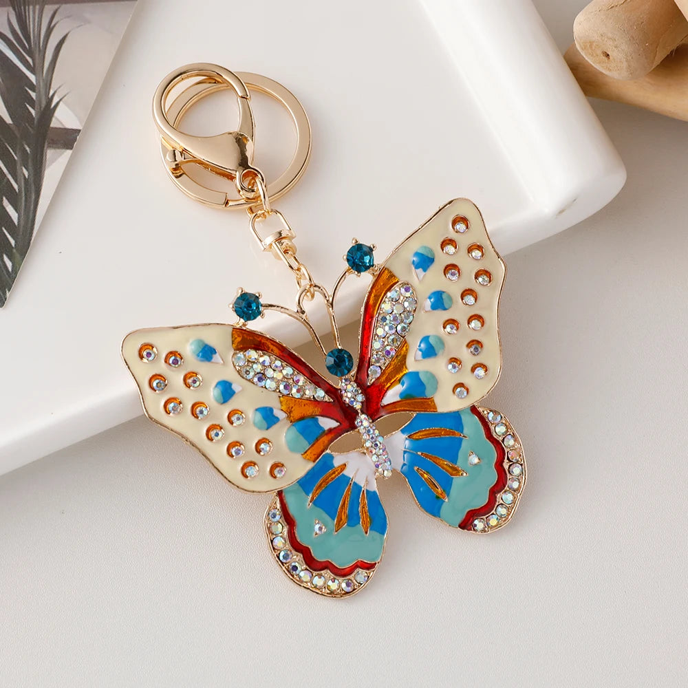 EASYA 2024 New Butterfly Keychain Collection Rhinestone Crystal Inlaid Car Pendant Handicrafts