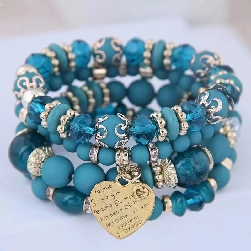 4pcs/set Bohemian Stackable Bead Bracelets for Women Multilayered Bracelet Pendant Charm Stretch Bangles