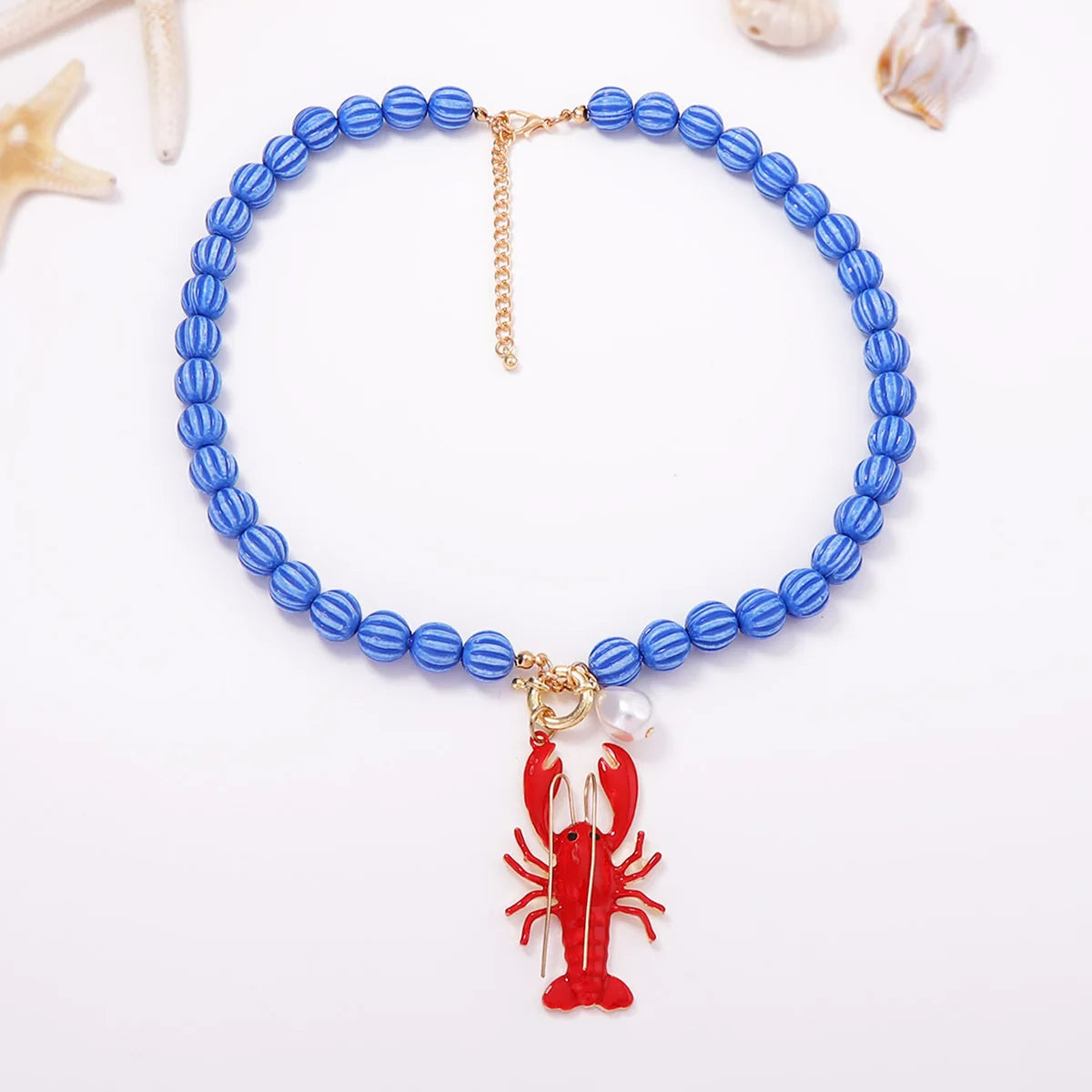 2026 Summer Beach Vacation Style Ocean Lobster Crab Pendant Colorful Beaded Necklace