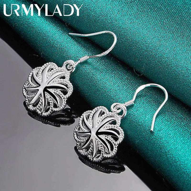 URMYLADY 925 Sterling Silver Flower Earrings For Women Wedding Engagement Party Fashion Jewelry